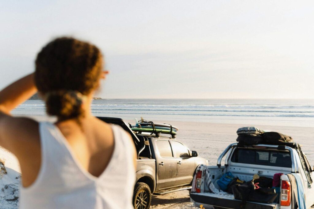 car roof rack crossbars loaded for kayak transport